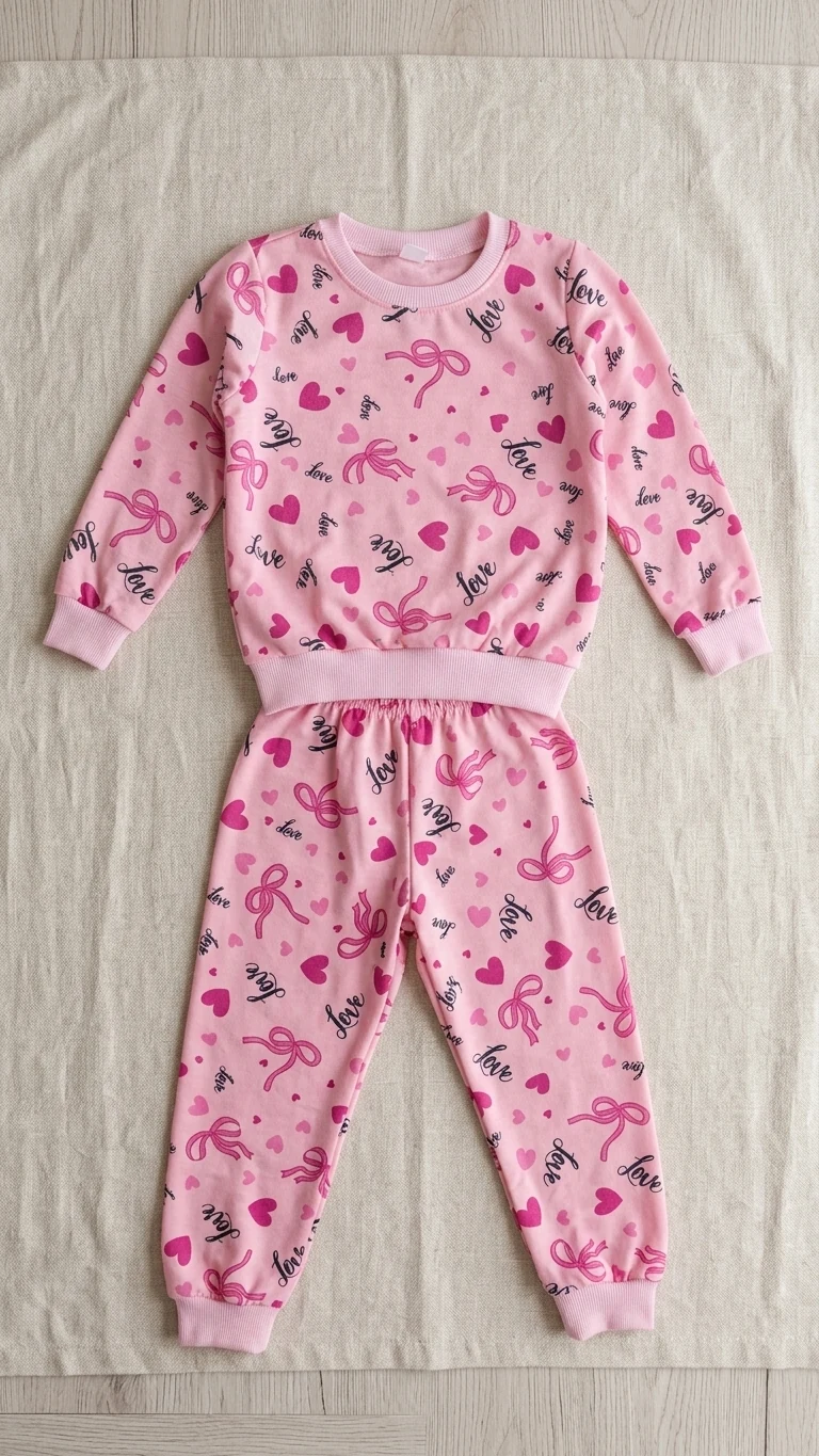 Pyjama fille rose Love — vue 3