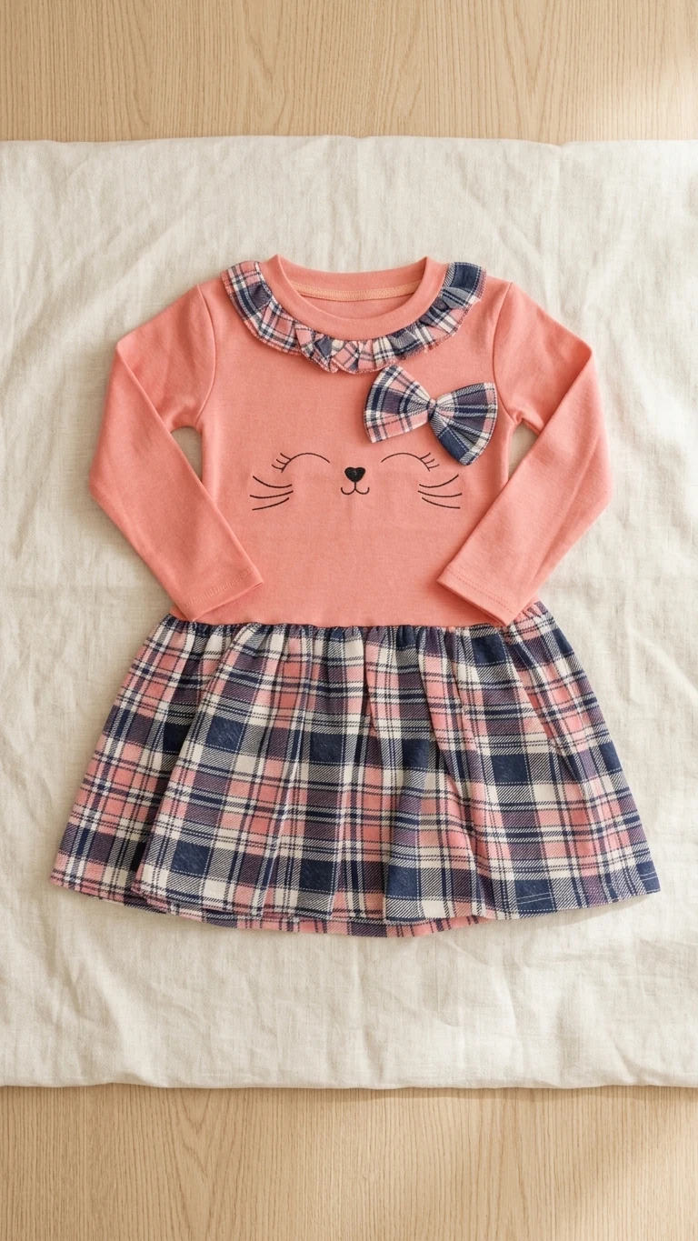 Robe rose chat à carreaux — vue 2