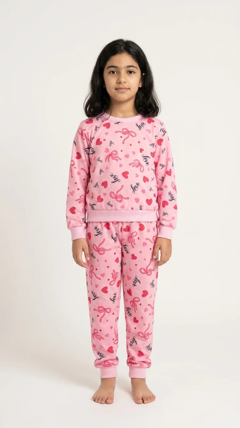 Pyjama fille rose Love — vêtement enfant NA Kids, coloris Rose