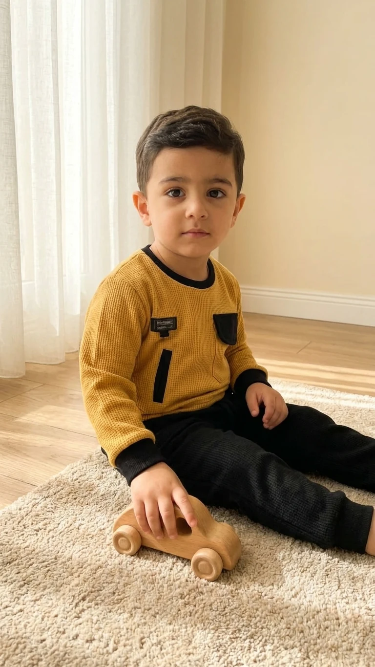 Ensemble gaufré moutarde garçon — vêtement enfant NA Kids, coloris Moutarde