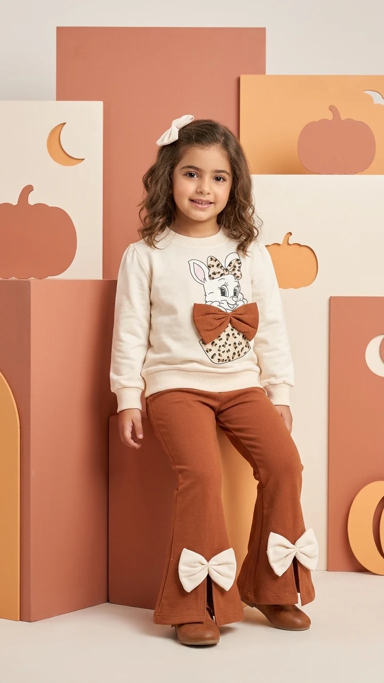 Ensemble lapin crème et pantalon rouille — vêtement enfant NA Kids, crème