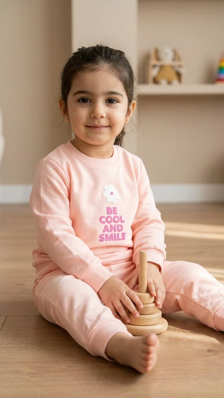 Ensemble molleton rose « Be Cool and Smile » — vêtement enfant NA Kids, coloris Rose, Menthe