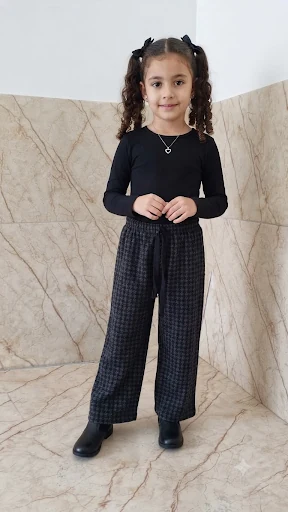 Pantalon large pied-de-poule — vêtement enfant NA Kids, noir
