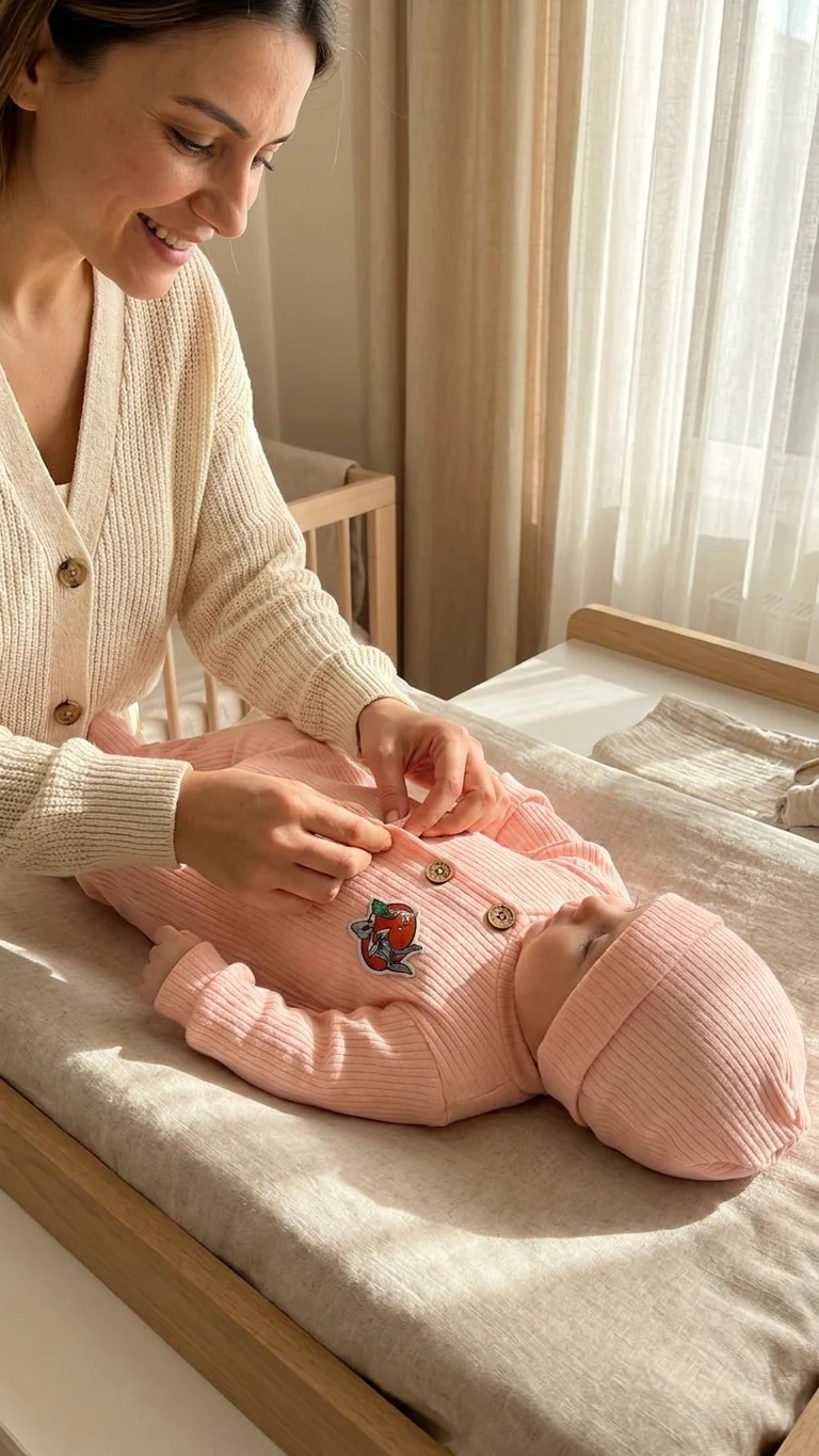 Combinaison côtelée pêche lapin + bonnet — vue 2