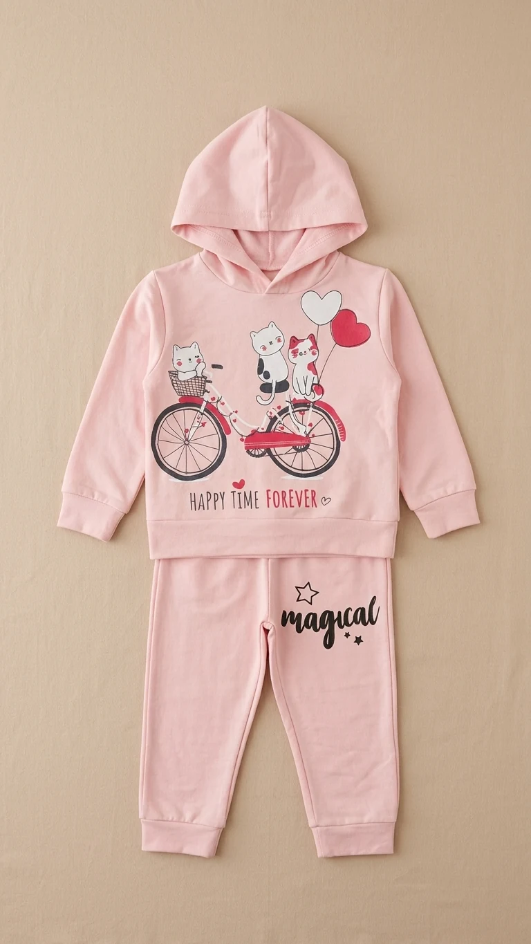 Ensemble capuche rose chats à vélo — vue 3