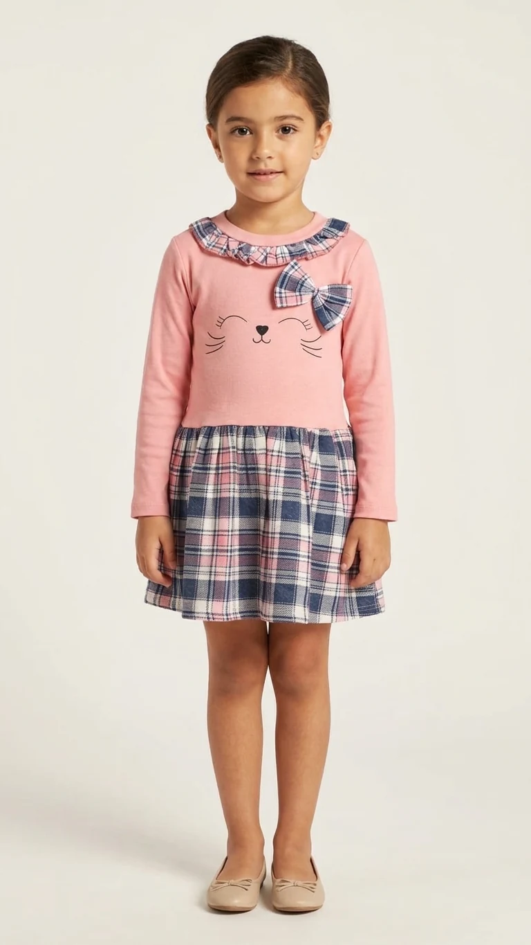 Robe rose chat à carreaux — vêtement enfant NA Kids, rose