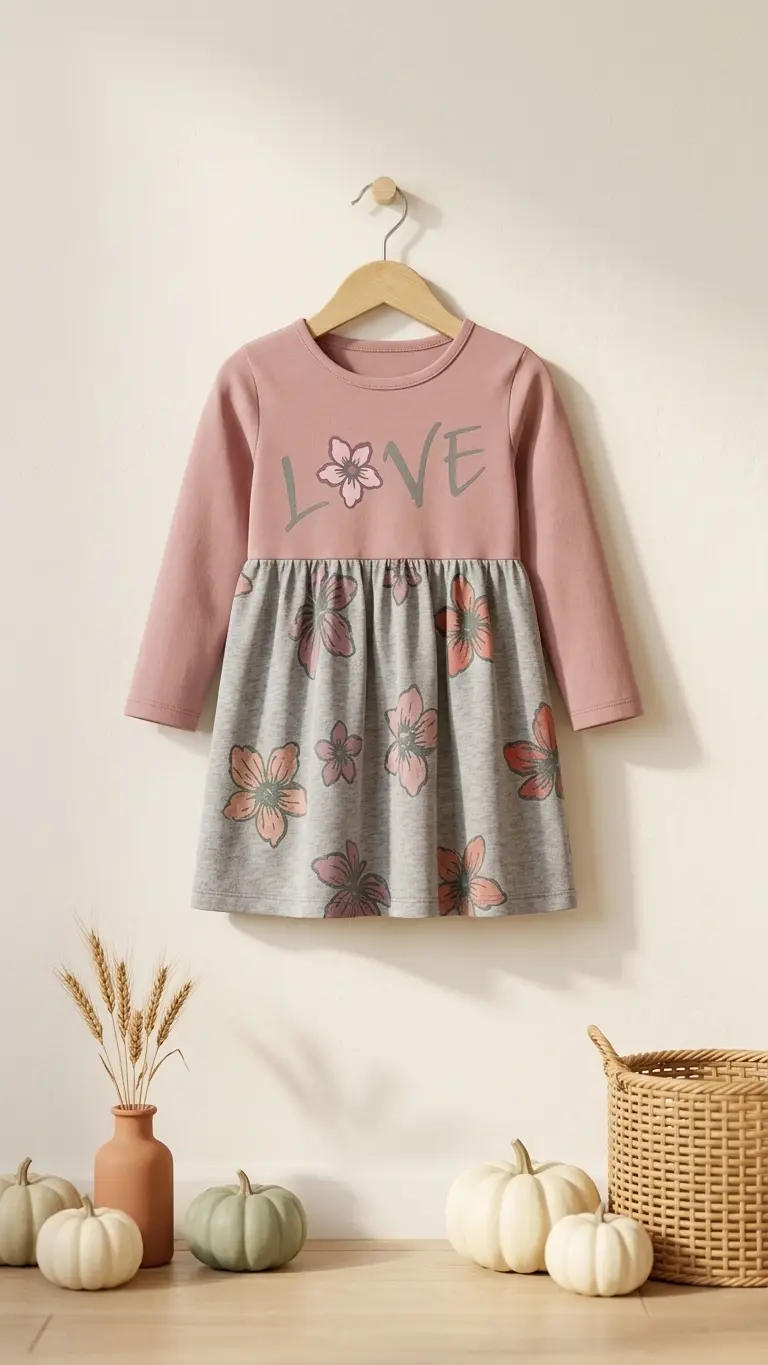 Robe LOVE fleurs — vêtement enfant NA Kids, coloris Rose, Rouge, Corail, Vert, Violet, Crème