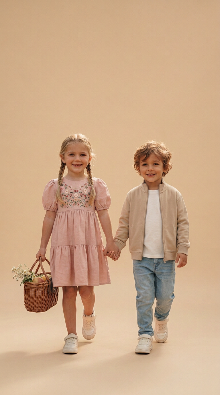 Filles et garçons portant la collection complète NA Kids