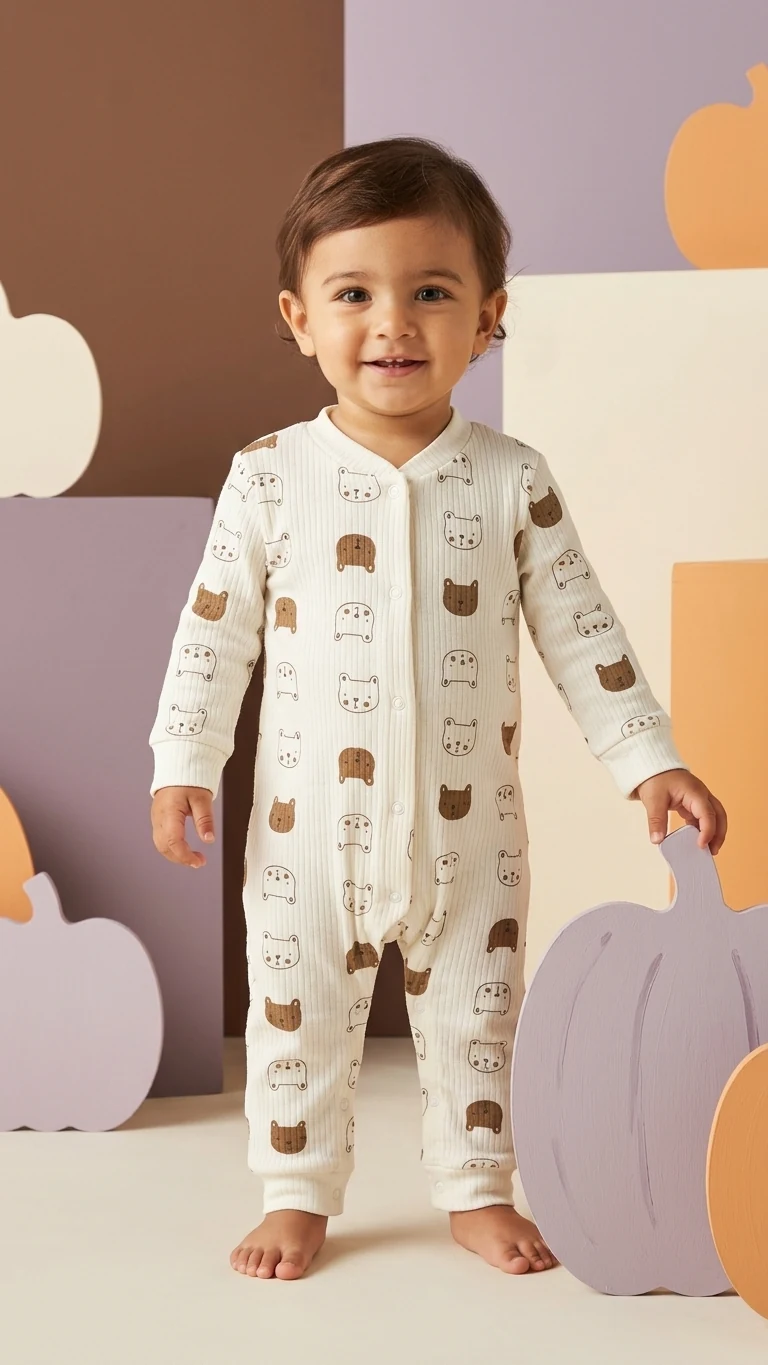 Combinaison bébé oursons et chats — vêtement enfant NA Kids, crème